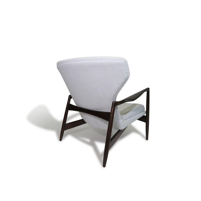 Off-white Mid 20th Century Restored Ib Kofod Larsen Highback Lounge Chair and Ottoman in New Fabric For Sale - Image 8 of 14