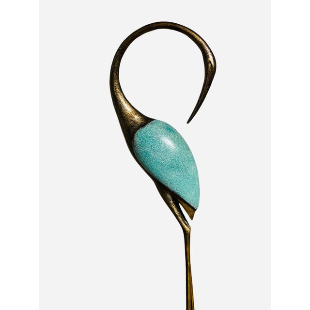 Cast aluminum indoor/outdoor pair of graceful Cranes. Handpainted detailing, each uniquely posed. Crane 1 Height: 29-1/4"...