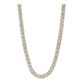 14k Yellow Gold Natural Diamond Tennis Necklace 11.8 Ct For Sale
