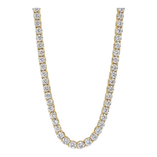 14k Yellow Gold Natural Diamond Tennis Necklace 11.8 Ct For Sale