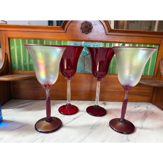 Contemporary Art Glass Wines by Rick Strini - Set of 4 For Sale - Image 12 of 12