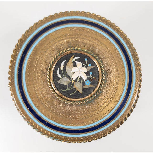 Grand Tour 19th Century Gilt Brass or Bronze Pietra Dura and Champleve Enamel Box For Sale - Image 3 of 9