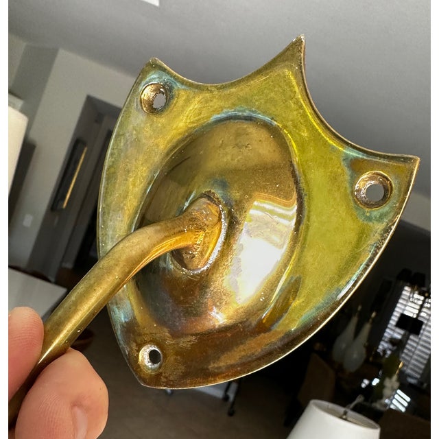 Pair Federal Style Sheild Back Brass Candle Wall Sconces For Sale - Image 10 of 18