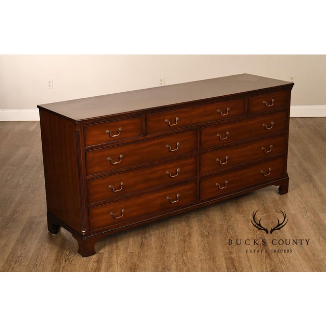High Quality American Made Vintage Solid Mahogany triple Dresser With Dovetailed Drawers And Brass Hardware