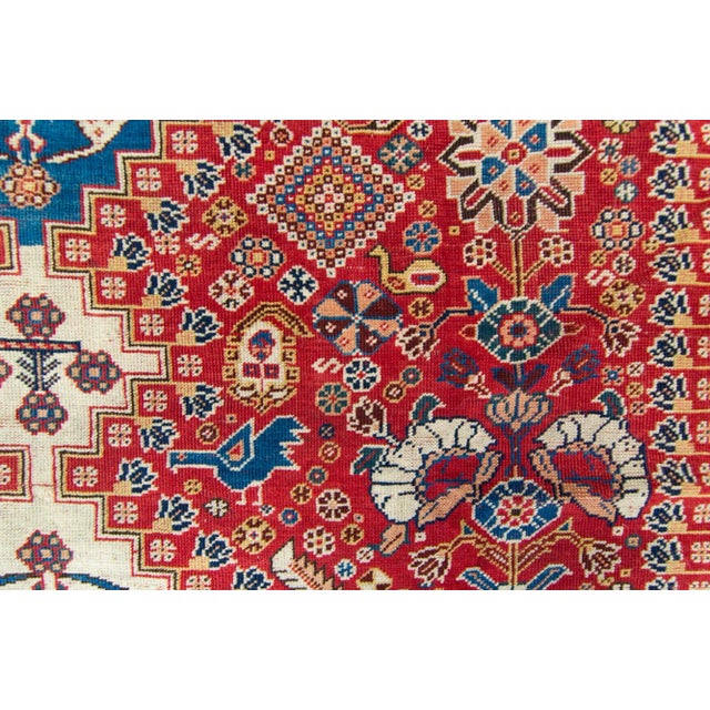 Textile 1880s Antique Red Caucasian Diamond Medallion Wool Hand-Knotted Rug - 5' X 8'9" For Sale - Image 7 of 10