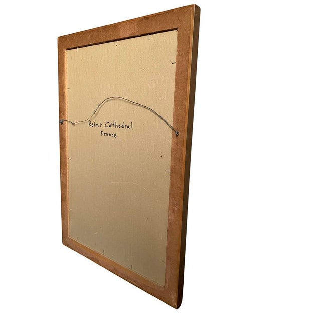 Blue Antique American Arts Co. Ny Colored Etching Print of "Reims Cathedral" in Gilded Frame For Sale - Image 8 of 9