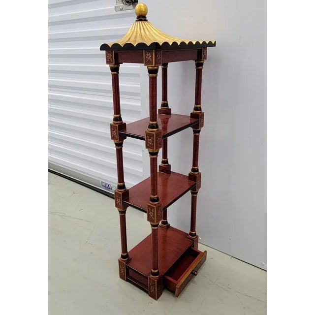 Vintage Asian Pagoda Style Red and Gold Chinosoire Table Wall Shelf