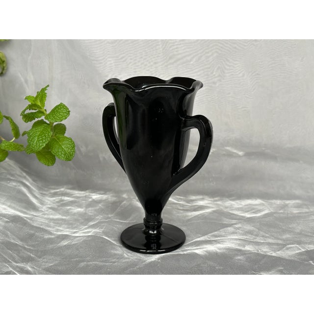 Glass Vintage Black Glass Vase For Sale - Image 7 of 12