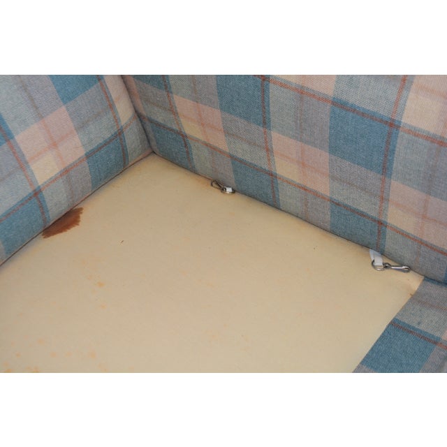 Vintage North Hickory Furniture Blue/Tan Plaid Wingback Settee W/ Nail Head Trim For Sale - Image 15 of 18