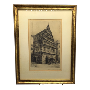 1930s Paul Geissier Original Signed Etching of Old Stadtwaage Bremen