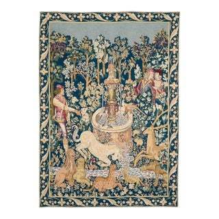Unicorn at the Fountain Loom Woven Tapestry - 84 X 63 Cm (2'9" X 2'1") - Requires Rod Size 2 For Sale