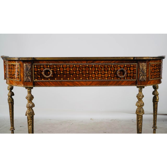 Late 19th Century Late 19th Century French Louis XVI Demi-Lune Console Table With Fine Marquetry & Gilt Bronze Caryatid Legs For Sale - Image 5 of 13