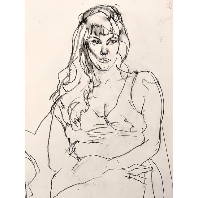 Figurative Mid Century Drawing of Young Woman For Sale - Image 3 of 6