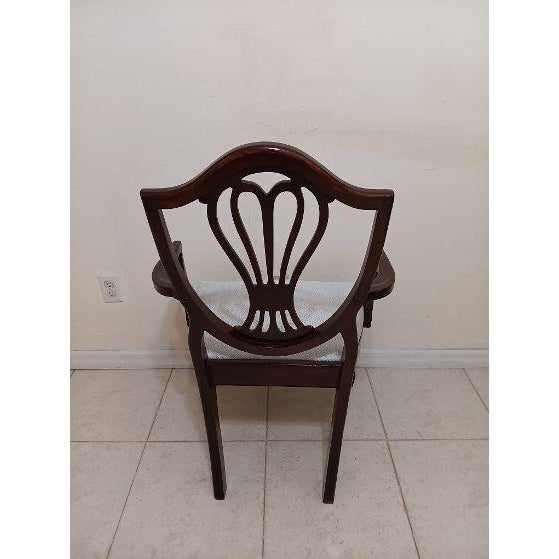 Traditional One Antique Wood Frame Armchair Fabric Upholstered Seat Dark Tone For Sale - Image 3 of 6