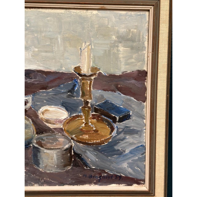 M. Broquist, Still Life with Candlestick, 1959, Oil on Canvas, Framed For Sale - Image 12 of 18