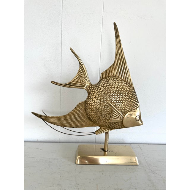 Mid-Century Modern Vintage Brass Angelfish Statue For Sale - Image 3 of 13