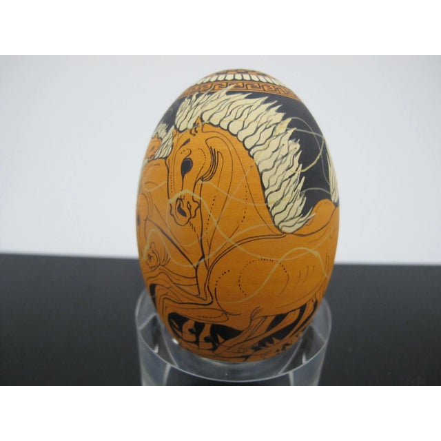 Figurative Yyiannis Nomikos Male Erotic Mythology Trojan War Painting on Duck Egg Art 1977 For Sale - Image 3 of 8