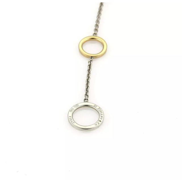 Contemporary Tiffany & Co. Lariat Necklace Italy 925 Sterling 18k YGold Circle Station For Sale - Image 3 of 5