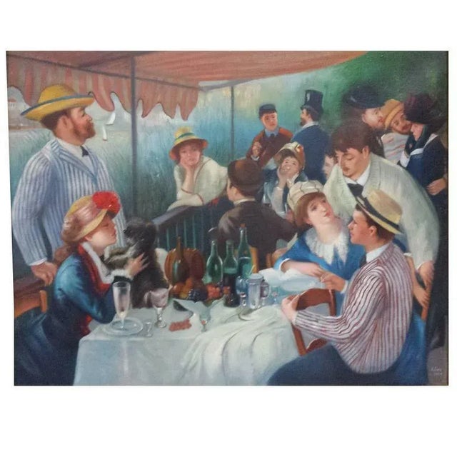 1950s "Bal Du Moulin" Impressionist After Renoir Figurative Oil Painting Signed J. Sanz For Sale