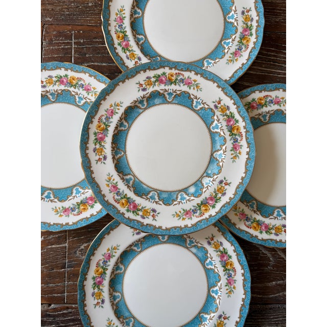 A beautiful set of 10 vintage Crown Staffordshire fine bone china plates in the Lyric Tunis Blue pattern, made in England....