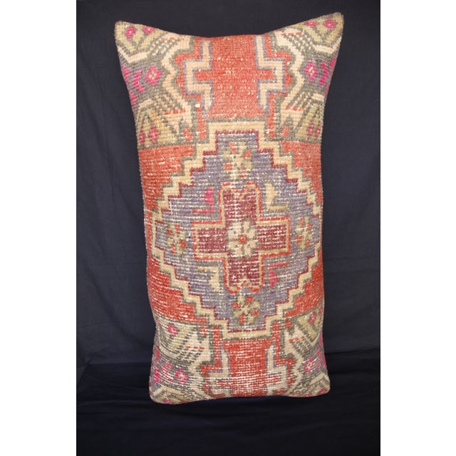 Vintage Anatolian Oushak Pillow – Tribal Handwoven Rug Cushion Cover -19'' X 35'' For Sale In Tampa - Image 6 of 12