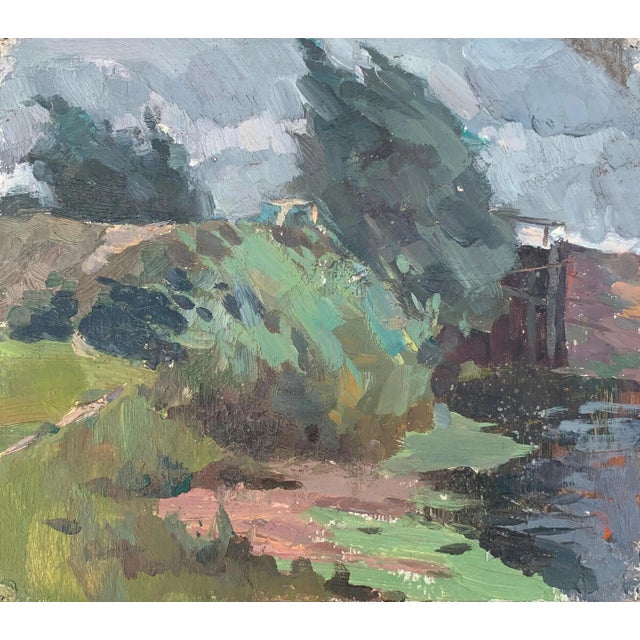 Rural Landscape Painting Original Art Ukrainian Artist Sokolovsky G. 1970s For Sale