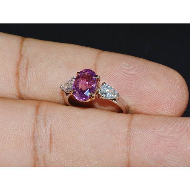 Gemstone GIA Natural 3.88CTS VVS D Diamond Pink Sapphire Platinum 18K Gold Engagement Ring, size 6.25 For Sale - Image 7 of 9