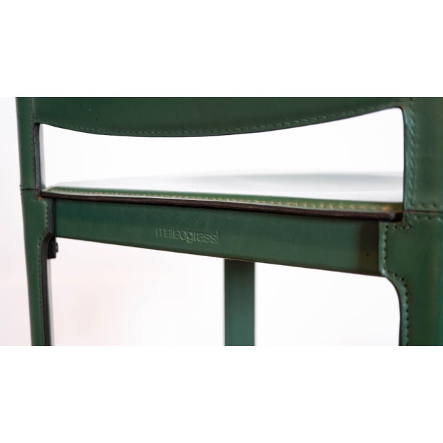 1980s Mid-Century Matteo Grassi Green Saddle Leather Sistina Counter Stools - A Pair For Sale - Image 16 of 16