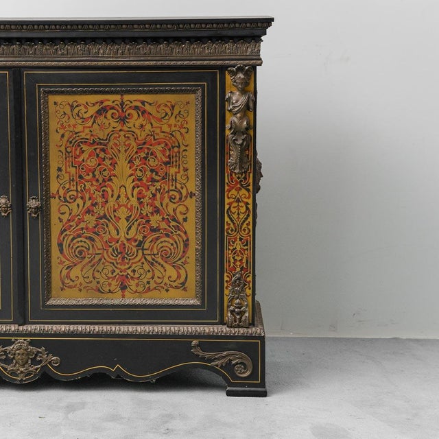 French Sideboard in Hand-Painted Wood with Brass Details, 1890s For Sale - Image 3 of 13