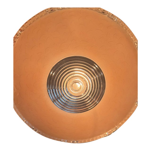 Vintage Frosted Glass Ceiling Light Shade With Applied Vine Motif – Beaded Rim Flush Mount, 10.3” For Sale