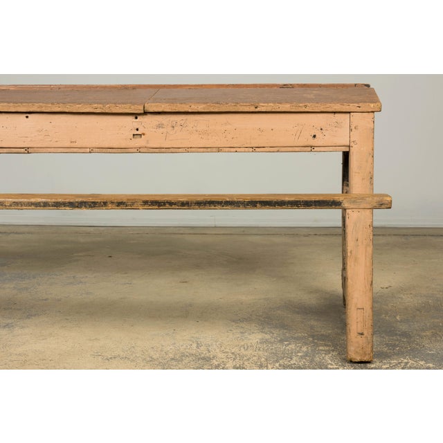 Wood Late 19th Century French Painted School Desk With Integrated Bench For Sale - Image 7 of 18