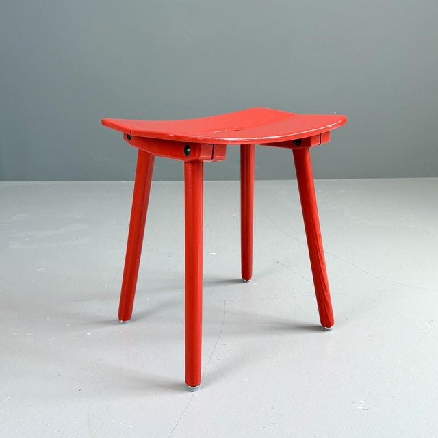 Red Wooden Stool attributed to Jacob Müller for Wohnhilfe, 1960s For Sale - Image 8 of 8