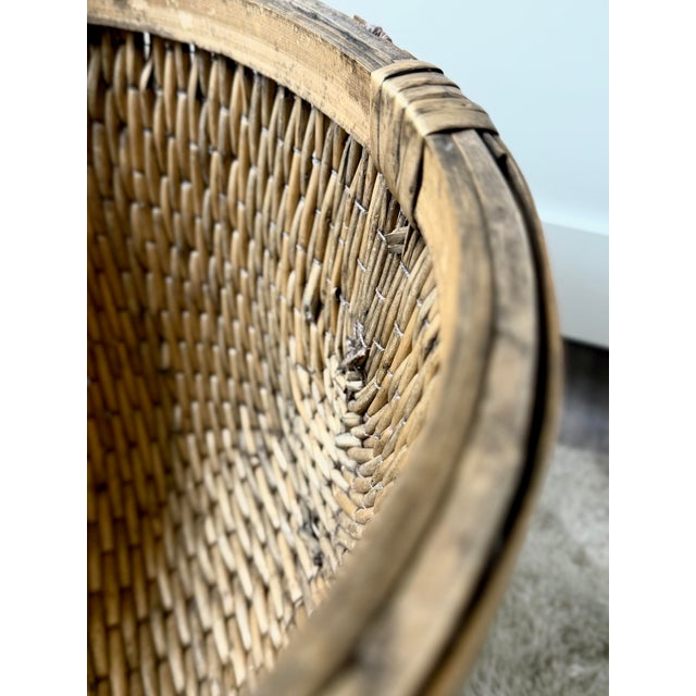 Early 20th Century Antique Rattan Handwoven Asian Agricultural Basket For Sale - Image 5 of 12