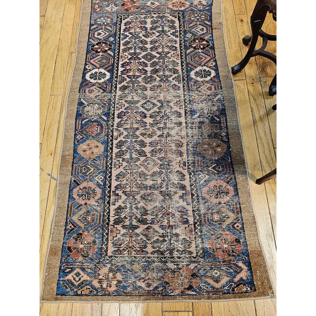 Vintage Persian Malayer Area Rug, Hand-Knotted Wool, Allover Geometric Design, Camelhair & Blue, 3x6 For Sale - Image 12 of 13