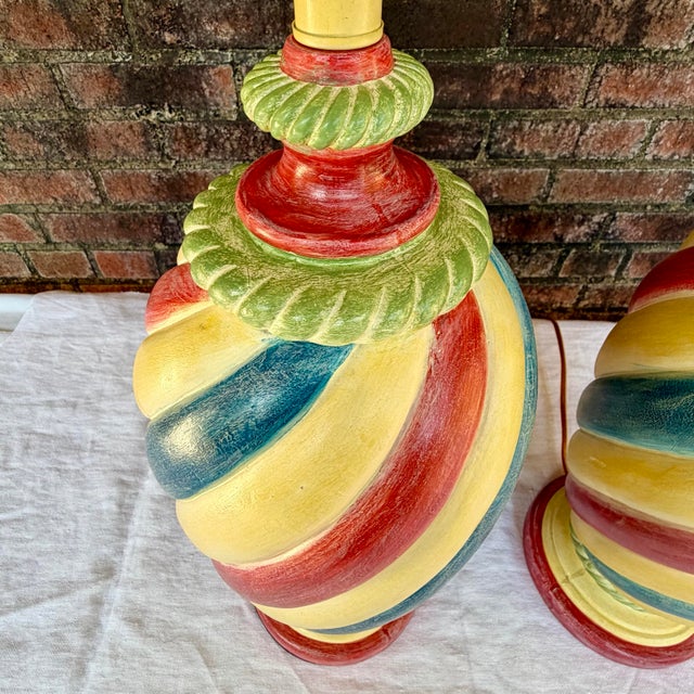 Yellow 2005 Whimsical Ceramic Swirl Table Lamps, Styled After MacKenzie-Childs - A Pair For Sale - Image 8 of 16
