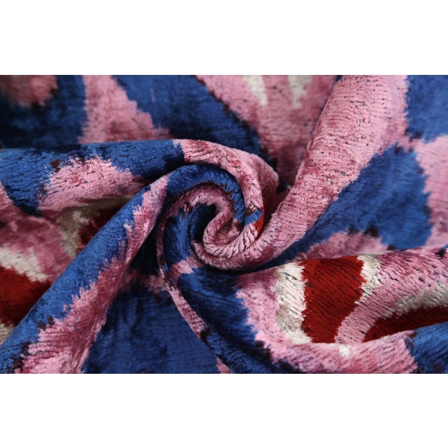 2020s Pink & Blue Heart Pattern Velvet Pillow – Handmade 16x24 Lumbar For Sale - Image 5 of 8