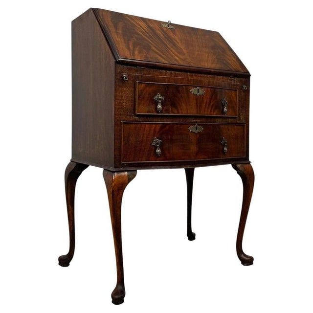 Wood Small Antique English Edwardian Mahogany Secretaire For Sale - Image 7 of 14