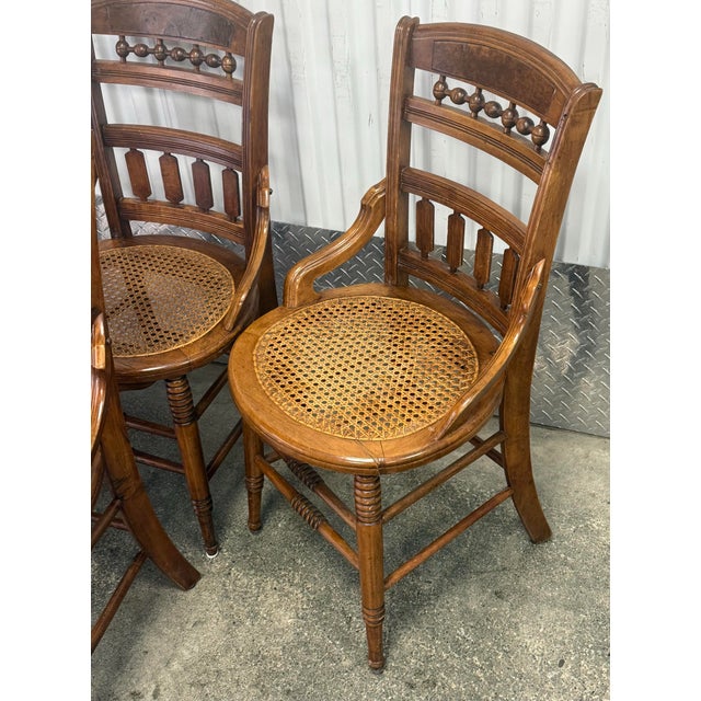 Brown Late 19th Century Victorian Solid Walnut Cane Seat Dining Chairs For Sale - Image 8 of 12