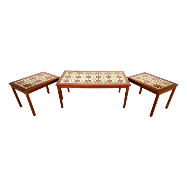 MCM Danish Teak & Tile Coffee & Side Tables 1960s Set of 3 For Sale