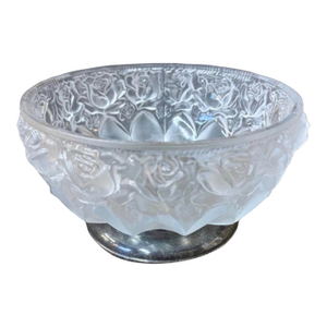 Fine Lead Frosted Crystal 8 1/2" Bowl With Silver Plated Base Vintage