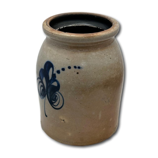 Mid 19th Century Hard to Find Small 1 Gallon Size Antique American Blue Decorated Stoneware Butter Churn - Circa Mid 1800s For Sale - Image 5 of 18