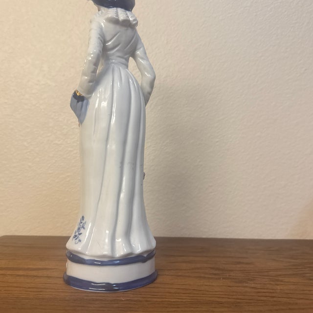 Vintage Mid-Century Glazed Porcelain Figurine of a Victorian Lady With Parasol For Sale - Image 9 of 12