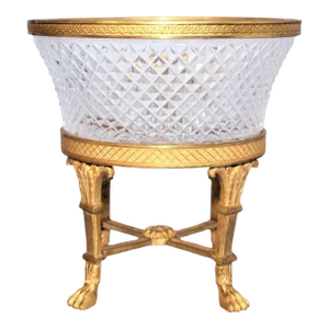 Antique French Ormolu Doré Bronze Cut Crystal Gilt Paw Feet Centerpiece Bowl