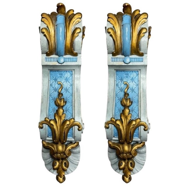 Wood 19th-C. French Louis XVI Style Victorian Era Giltwood & Painted Wall Brackets / Corbels - Pair For Sale - Image 7 of 7