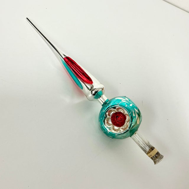 Antique German Hollywood Regency Blown Mercury Glass Christmas Tree Topper, Three Indents For Sale - Image 11 of 16