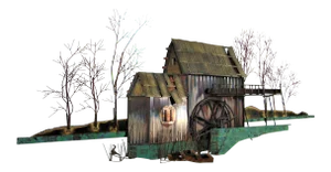 Jere Brutalist Mixed Metal Water Mill Landscape Sculpture