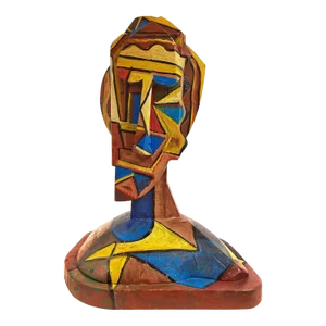 Italo Scanga, Abstract Geometric Cubist Painted Wood Sculpture Head Italian Neo Figurative Art c., 1983-1985