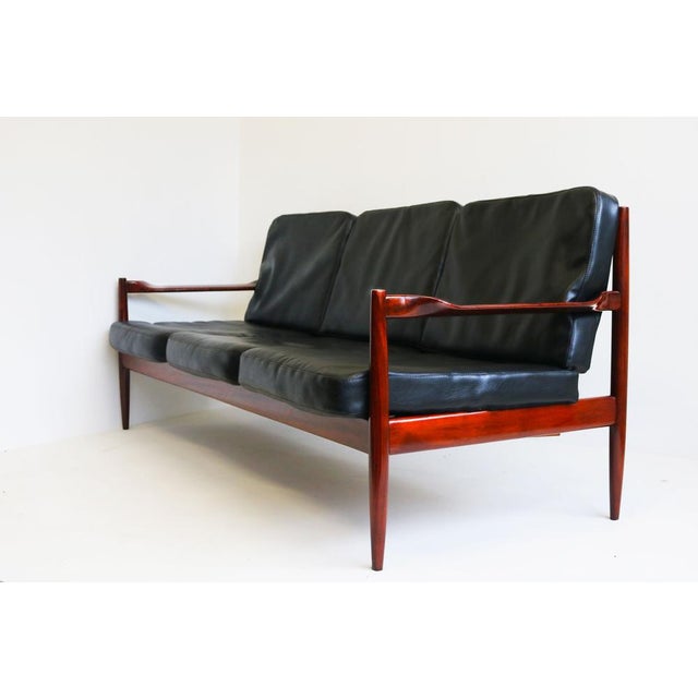 Danish 3-Seater Sofa in Black Leather and Teak by Grete Jalk, 1950s For Sale - Image 11 of 13