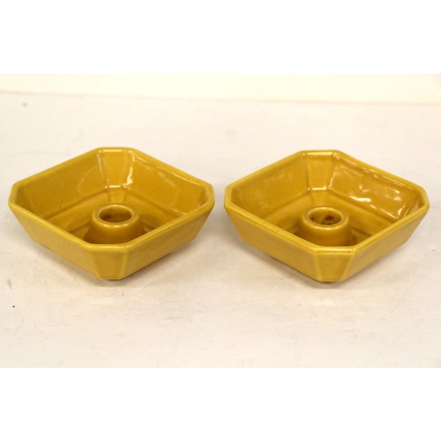 MidCentury Mustard Ceramic Candleholders Pair Chairish