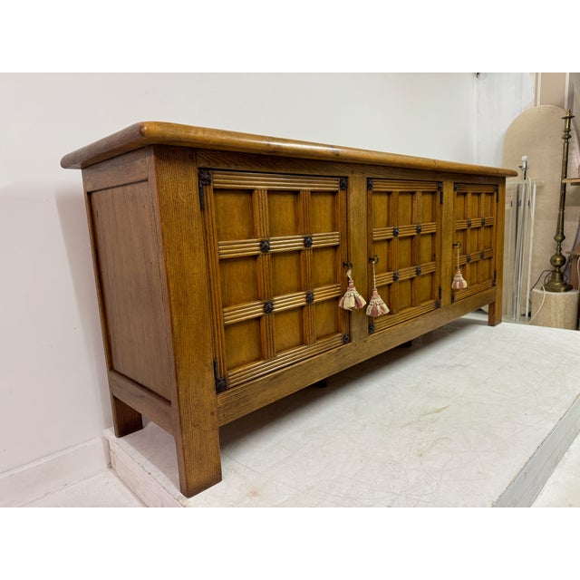 Spanish Style Brutalist Oak Sideboard with Lattice Front, 1960s For Sale - Image 10 of 13